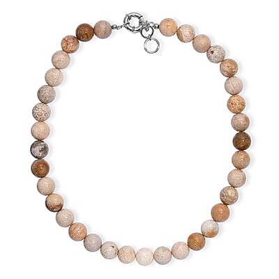 Multi Color Fossil Coral 425.00 ctw Beaded Necklace in Platinum Bond 18 Inches
