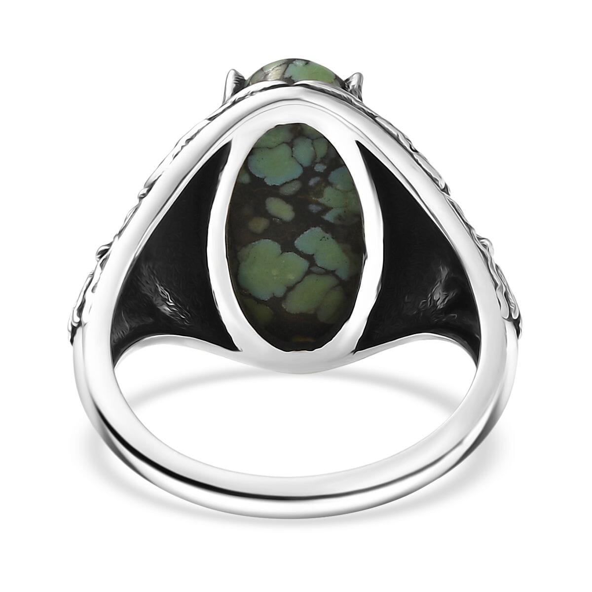 D’Joy Artisan Crafted Whispering Web Turquoise 4.90 ctw Thunderbird Phoenix Ring in Sterling Silver (Size 10.0) image number 4