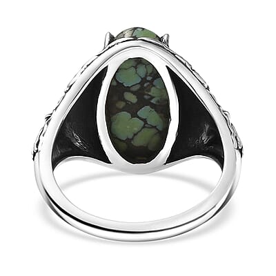 D'Joy Artisan Crafted Whispering Web Turquoise 4.90 ctw Thunderbird Phoenix Ring in Sterling Silver (Size 10.0)