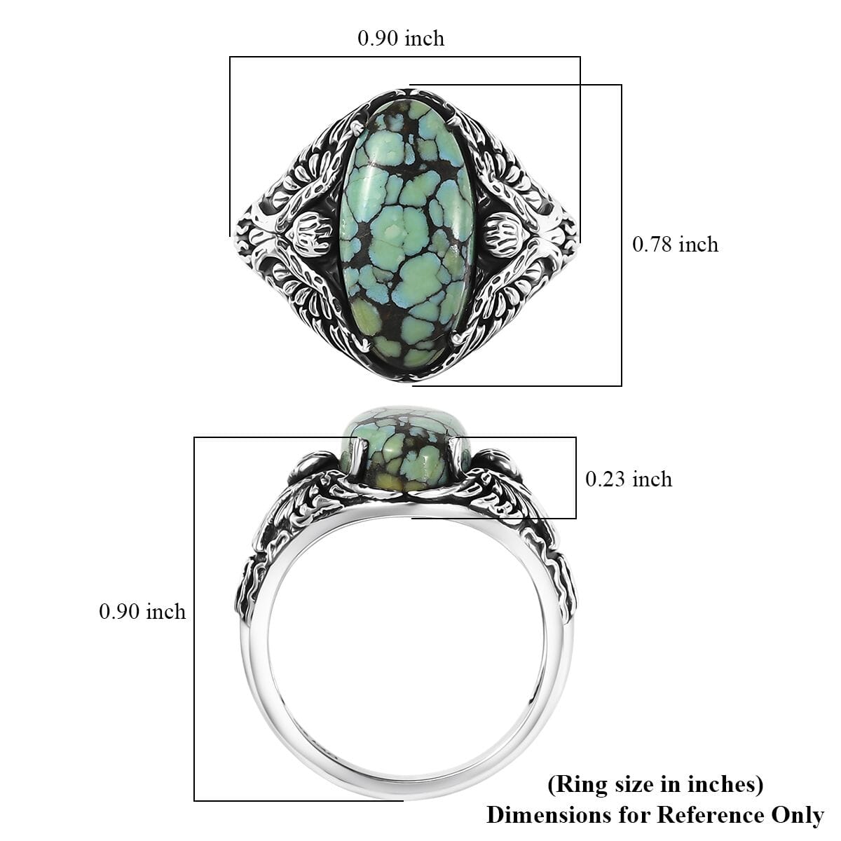 D’Joy Artisan Crafted Whispering Web Turquoise 4.90 ctw Thunderbird Phoenix Ring in Sterling Silver (Size 10.0) image number 5
