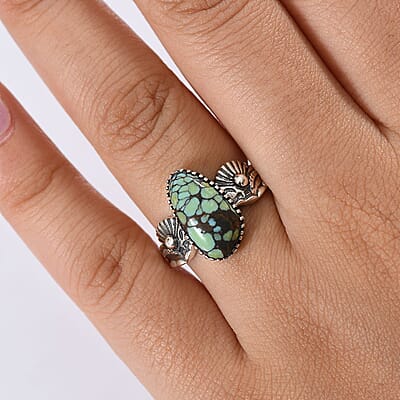 D'Joy Artisan Crafted Whispering Web Turquoise 4.10 ctw Ring in Sterling Silver (Size 10.0)
