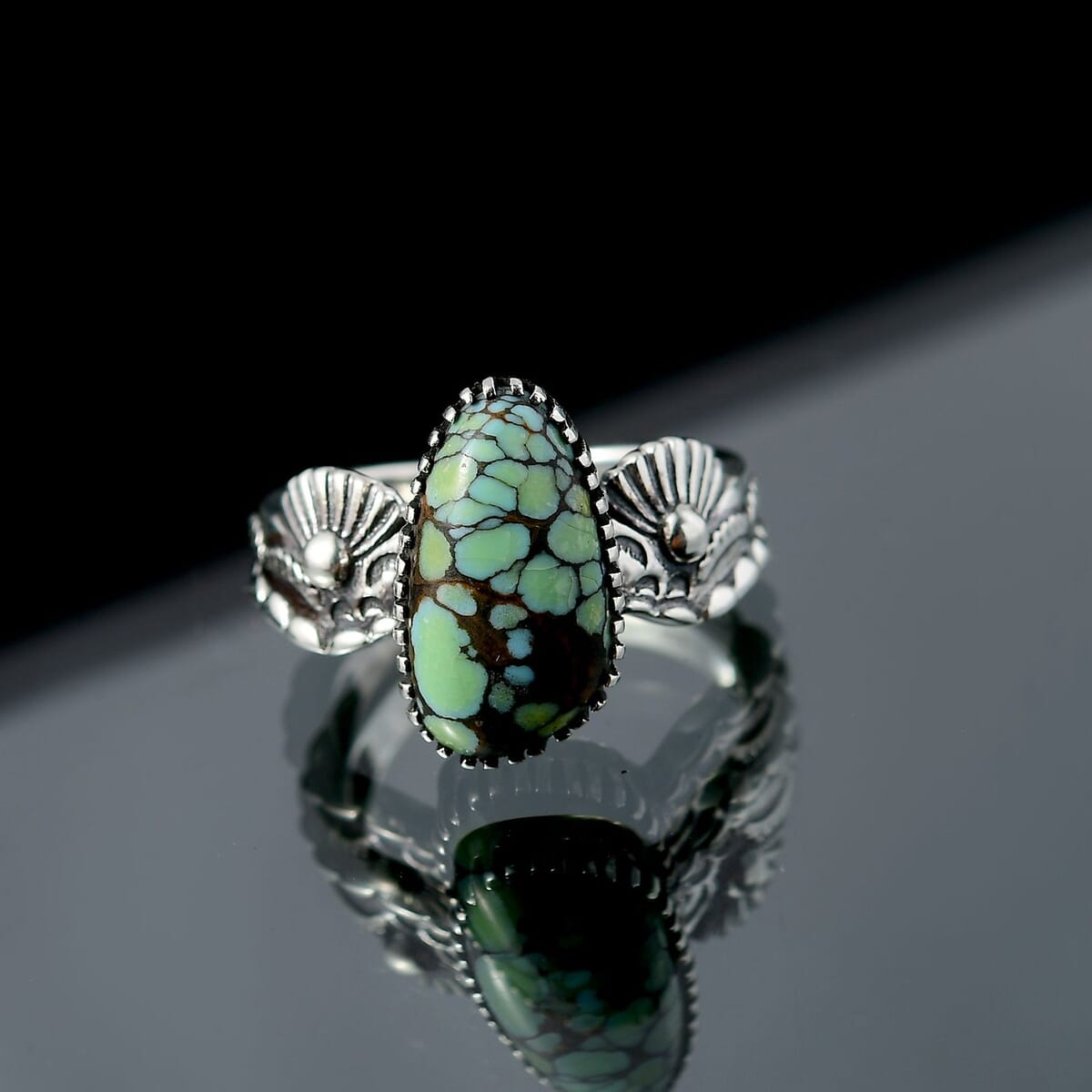 D'Joy Artisan Crafted Whispering Web Turquoise 4.10 ctw Forest Web Ring in Sterling Silver (Size 7.0) image number 1