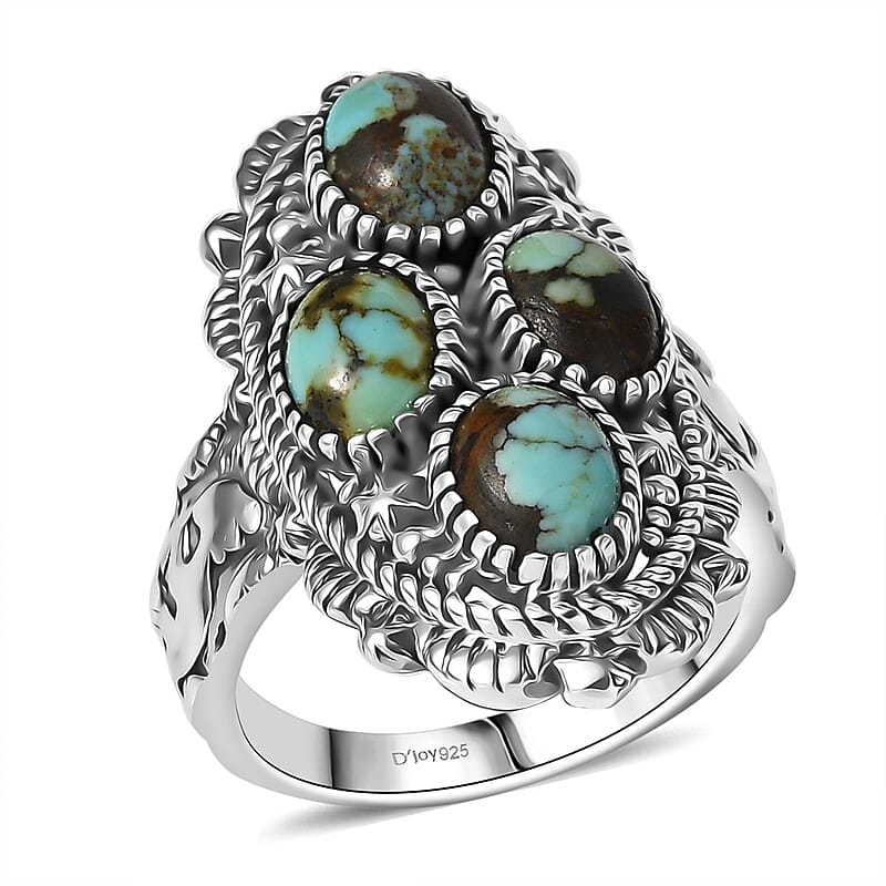 D'Joy Artisan Crafted Whispering Web Turquoise 3.50 ctw Ring in Sterling Silver (Size 10.0)