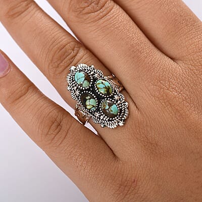 D'Joy Artisan Crafted Whispering Web Turquoise 3.50 ctw Ring in Sterling Silver (Size 10.0)