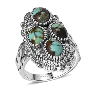 D’Joy Artisan Crafted Whispering Web Turquoise 3.50 ctw Ring in Sterling Silver (Size 6.0)