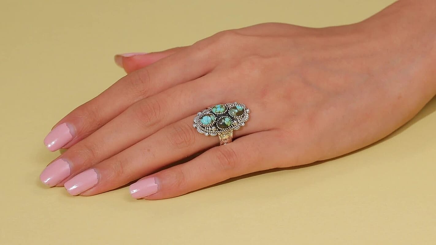 D’Joy Artisan Crafted Whispering Web Turquoise Ring in Sterling Silver (Size 10.0) 3.00 ctw