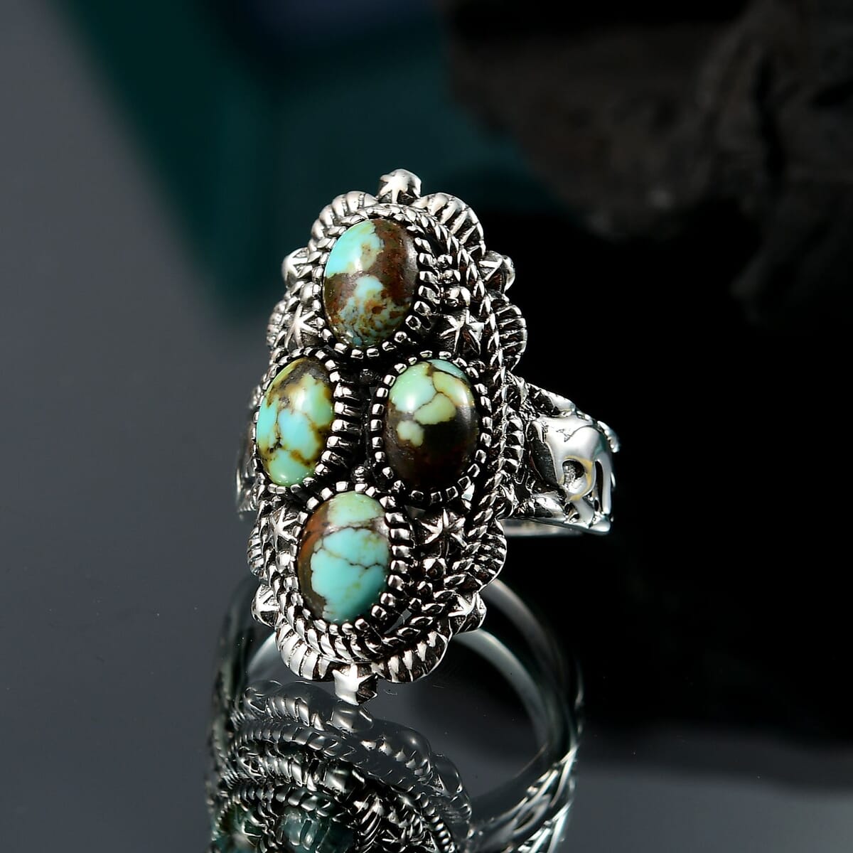 D’Joy Artisan Crafted Whispering Web Turquoise 3.50 ctw Ring in Sterling Silver (Size 6.0) image number 1