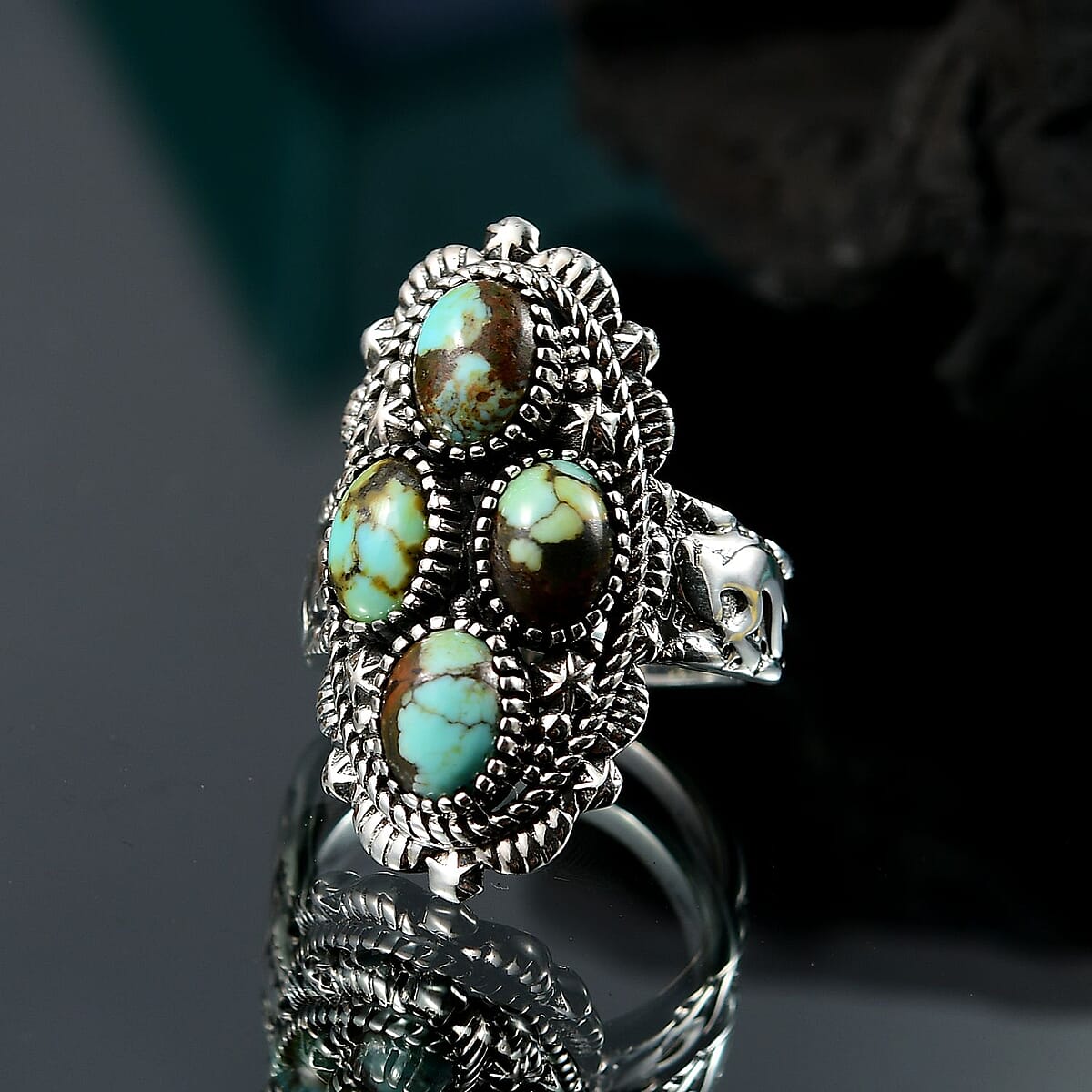 D'Joy Artisan Crafted Whispering Web Turquoise 3.50 ctw Ring in Sterling Silver (Size 7.0) image number 1