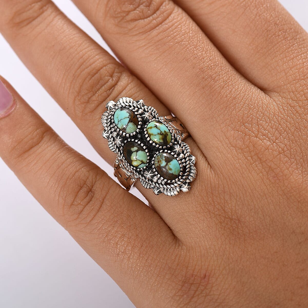 D'Joy Artisan Crafted Whispering Web Turquoise 3.50 ctw Ring in Sterling Silver (Size 7.0) image number 2