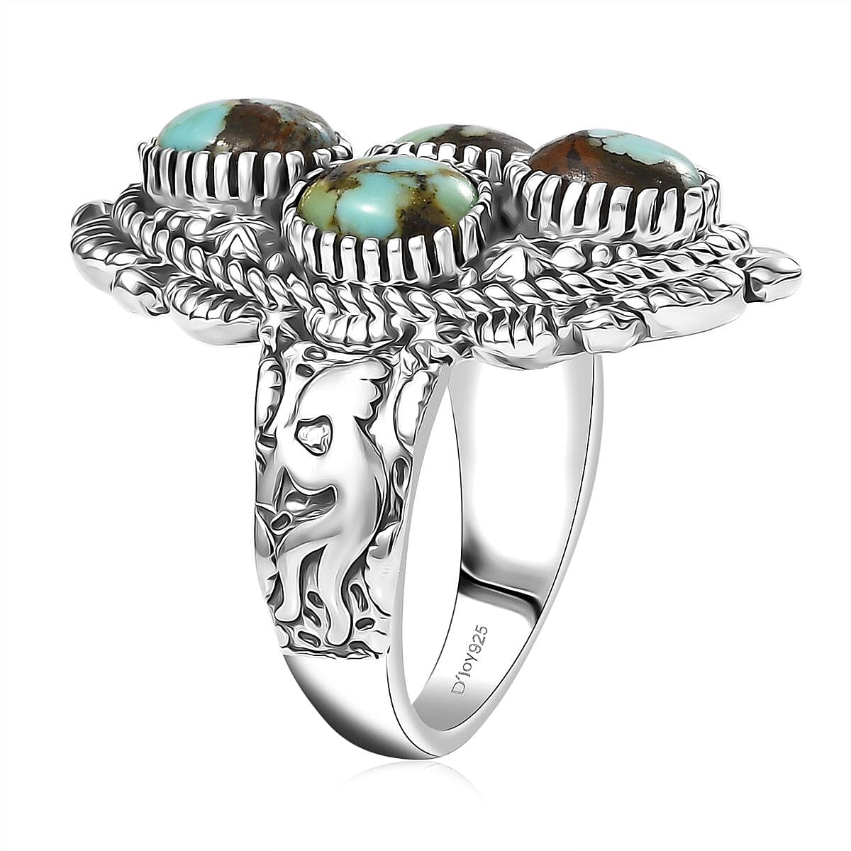 D'Joy Artisan Crafted Whispering Web Turquoise 3.50 ctw Ring in Sterling Silver (Size 8.0) image number 3