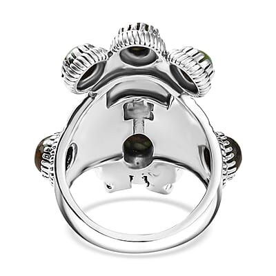 D'Joy Artisan Crafted Whispering Web Turquoise 2.65 ctw Kachina Dolls Ring in Sterling Silver (Size 10.0)