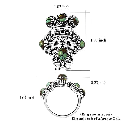 D'Joy Artisan Crafted Whispering Web Turquoise 2.65 ctw Kachina Dolls Ring in Sterling Silver (Size 10.0)