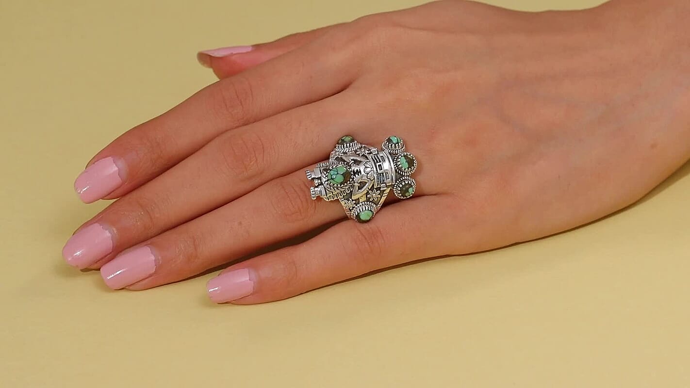 D’Joy Artisan Crafted Whispering Web Turquoise Ring in Sterling Silver (Size 10.0) 3.10 ctw
