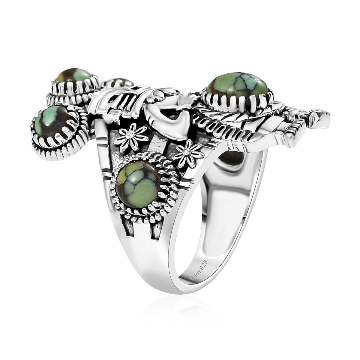 D’Joy Artisan Crafted Whispering Web Turquoise 2.65 ctw Kachina Dolls Ring in Sterling Silver (Size 7.0) image number 3