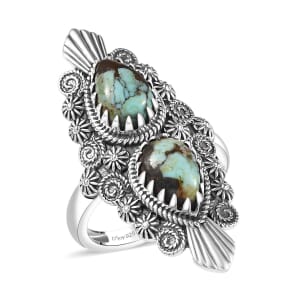 D'Joy Artisan Crafted Whispering Web Turquoise 3.10 ctw Sacred Ring in Sterling Silver (Size 10.0) 