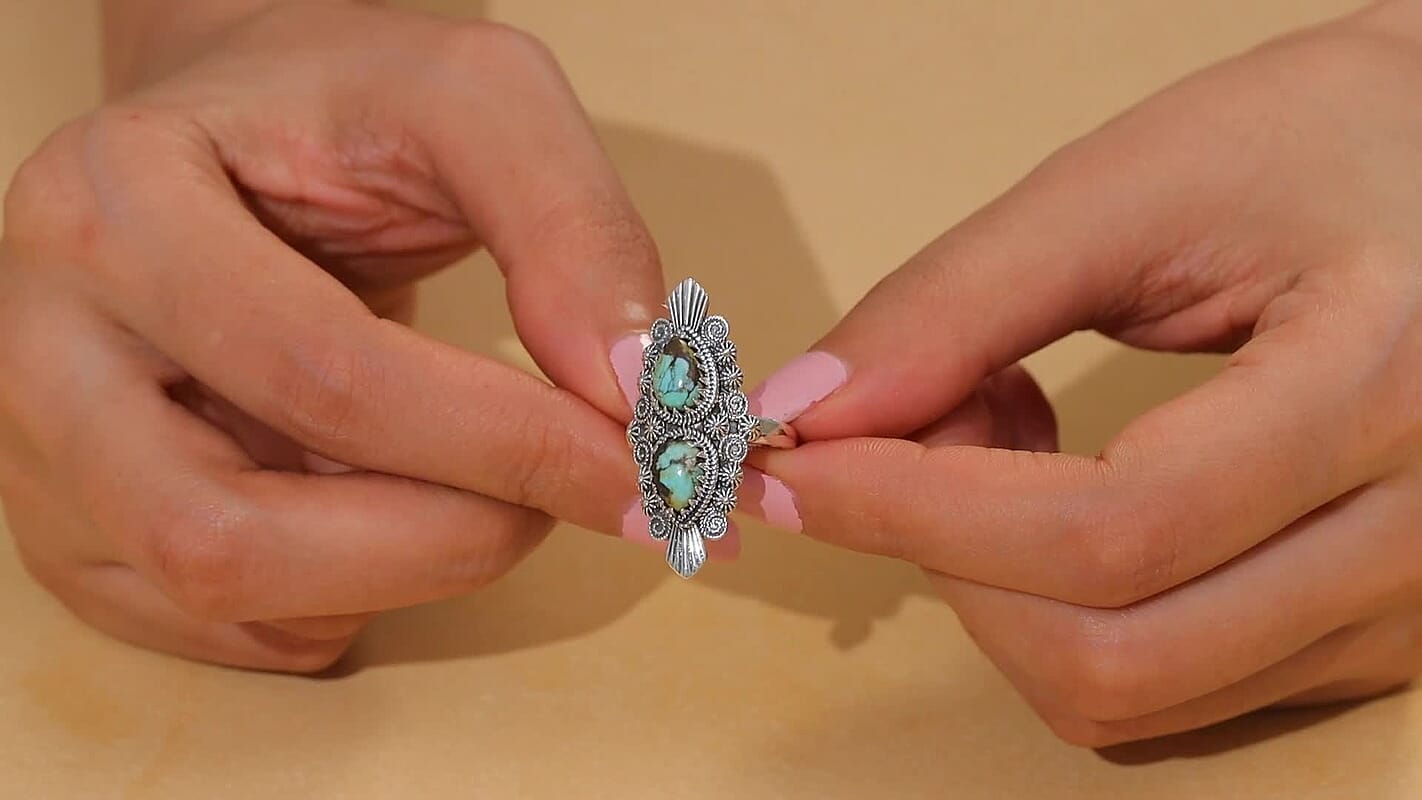 D'Joy Artisan Crafted Whispering Web Turquoise Ring in Sterling Silver (Size 7.0) 3.10