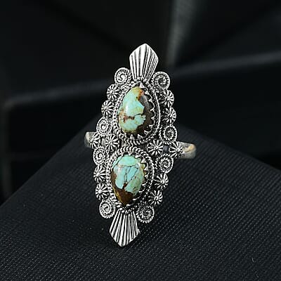 D'Joy Artisan Crafted Whispering Web Turquoise 3.10 ctw Ring in Sterling Silver (Size 10.0) 