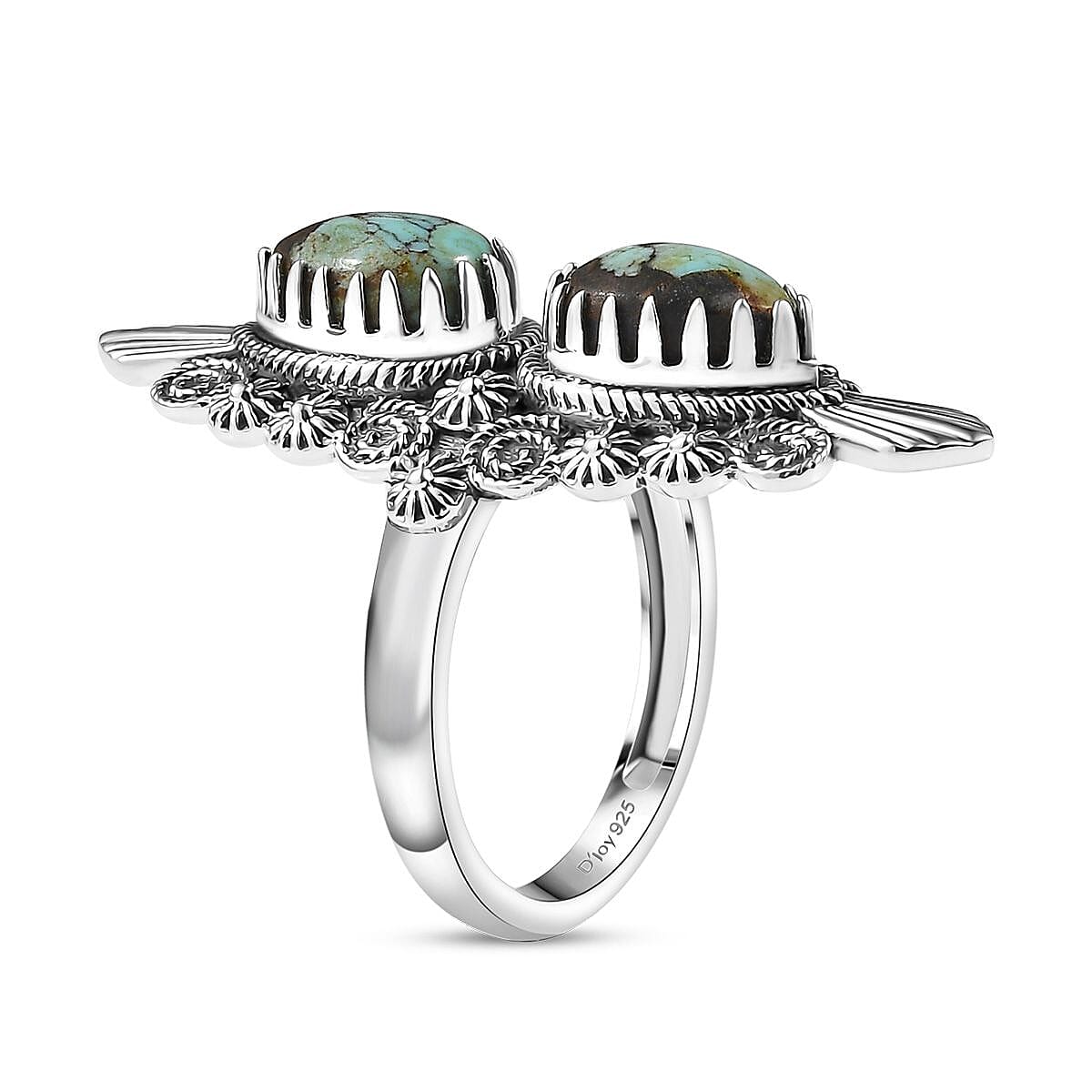 D'Joy Artisan Crafted Whispering Web Turquoise 3.10 ctw Ring in Sterling Silver (Size 10.0) 