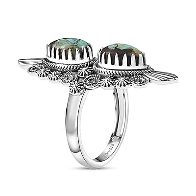 D'Joy Artisan Crafted Whispering Web Turquoise 3.10 ctw Ring in Sterling Silver (Size 10.0) 