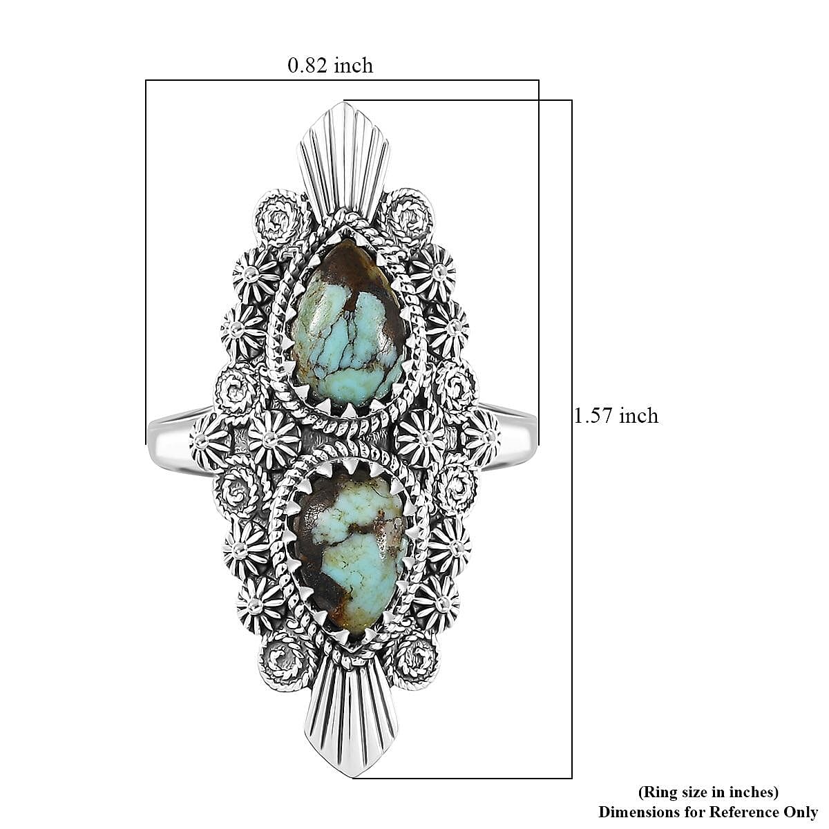 D'Joy Artisan Crafted Whispering Web Turquoise 3.10 ctw Ring in Sterling Silver (Size 10.0) 