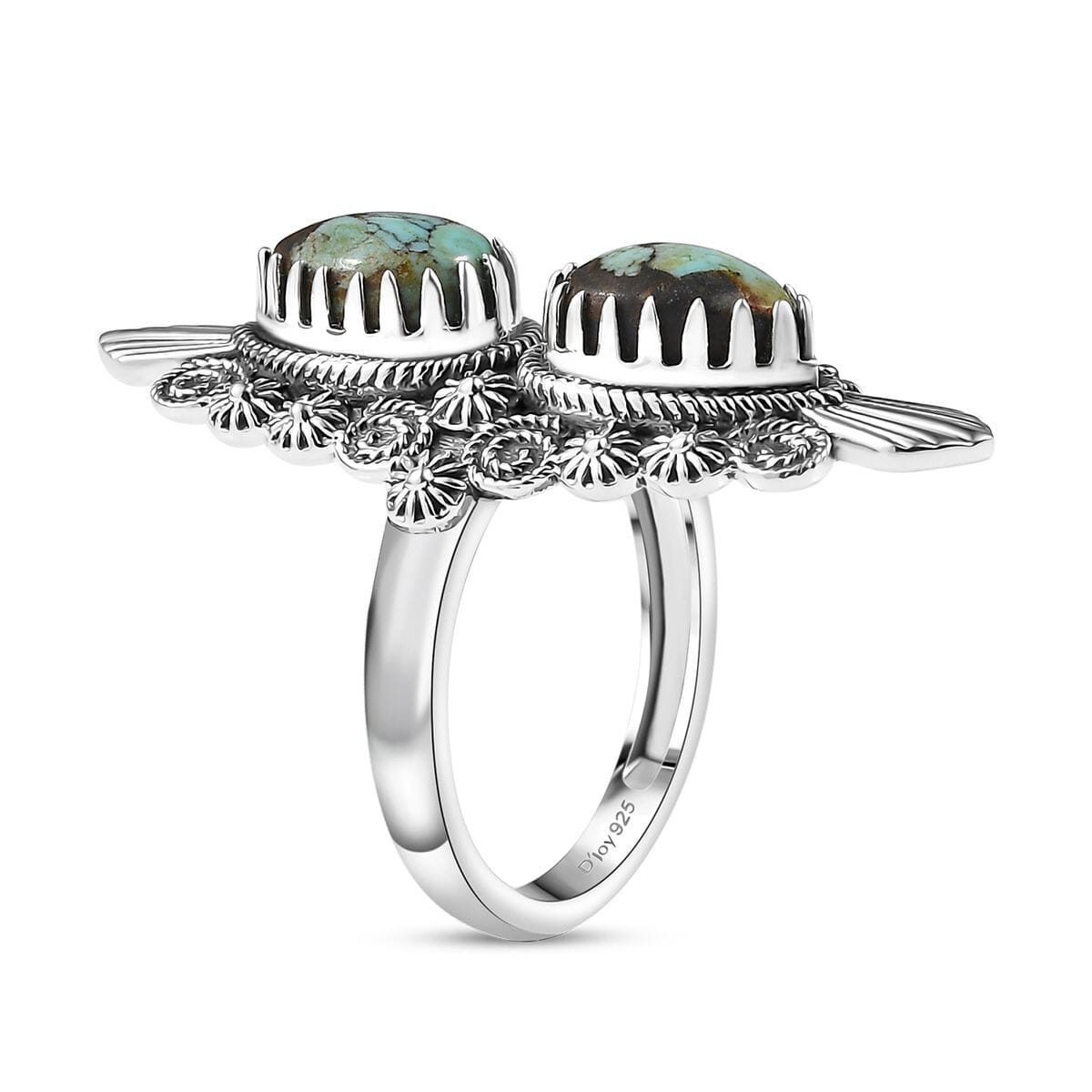 D'Joy Artisan Crafted Whispering Web Turquoise 3.10 ctw Ring in Sterling Silver (Size 5.0)  image number 3