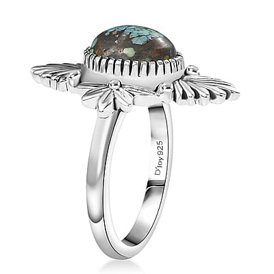 D'Joy Artisan Crafted Whispering Web Turquoise 2.60 ctw Ring in Sterling Silver (Size 10.0) 