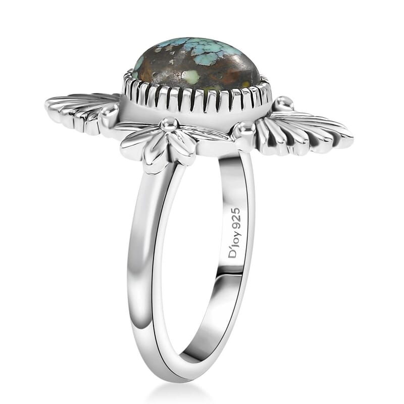 D'Joy Artisan Crafted Whispering Web Turquoise 2.60 ctw Ring in Sterling Silver (Size 10.0) 