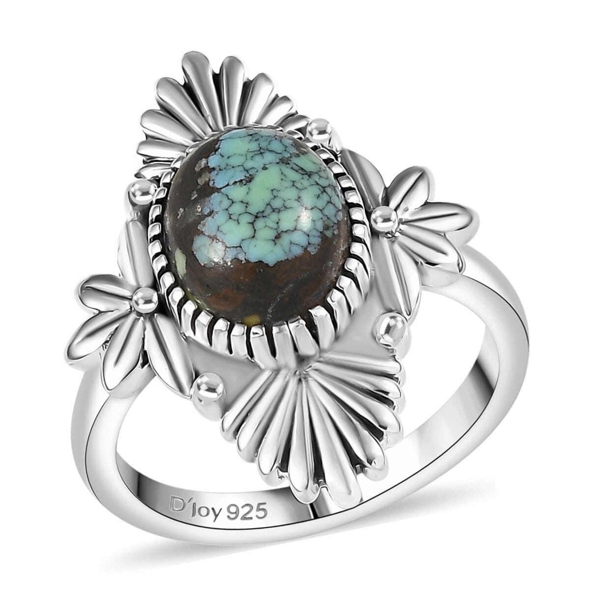D’Joy Artisan Crafted Whispering Web Turquoise 2.60 ctw Desert Bloom Ring in Sterling Silver (Size 7.0)  image number 0