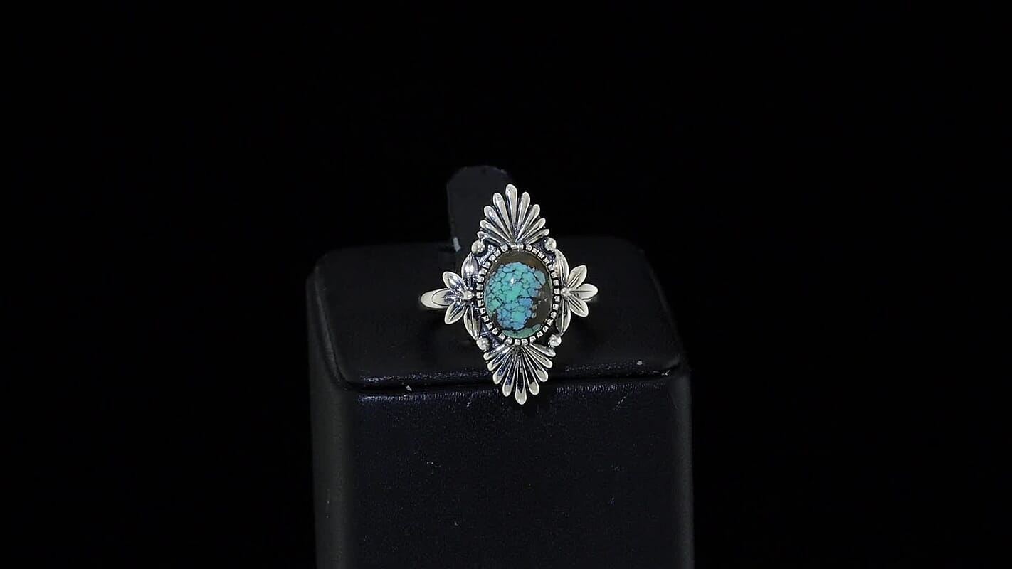 D’Joy Artisan Crafted Whispering Web Turquoise Ring in Sterling Silver (Size 10.0) 2.75 ctw