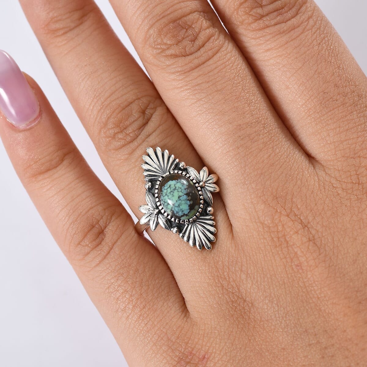 D’Joy Artisan Crafted Whispering Web Turquoise 2.60 ctw Desert Bloom Ring in Sterling Silver (Size 7.0)  image number 2