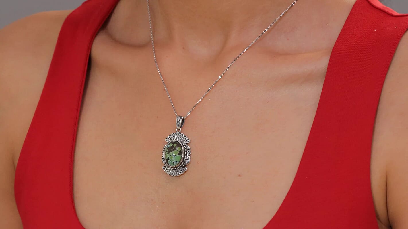 D'Joy Artisan Crafted Whispering Web Turquoise 8.60 ctw Pendant without Chain in Sterling Silver