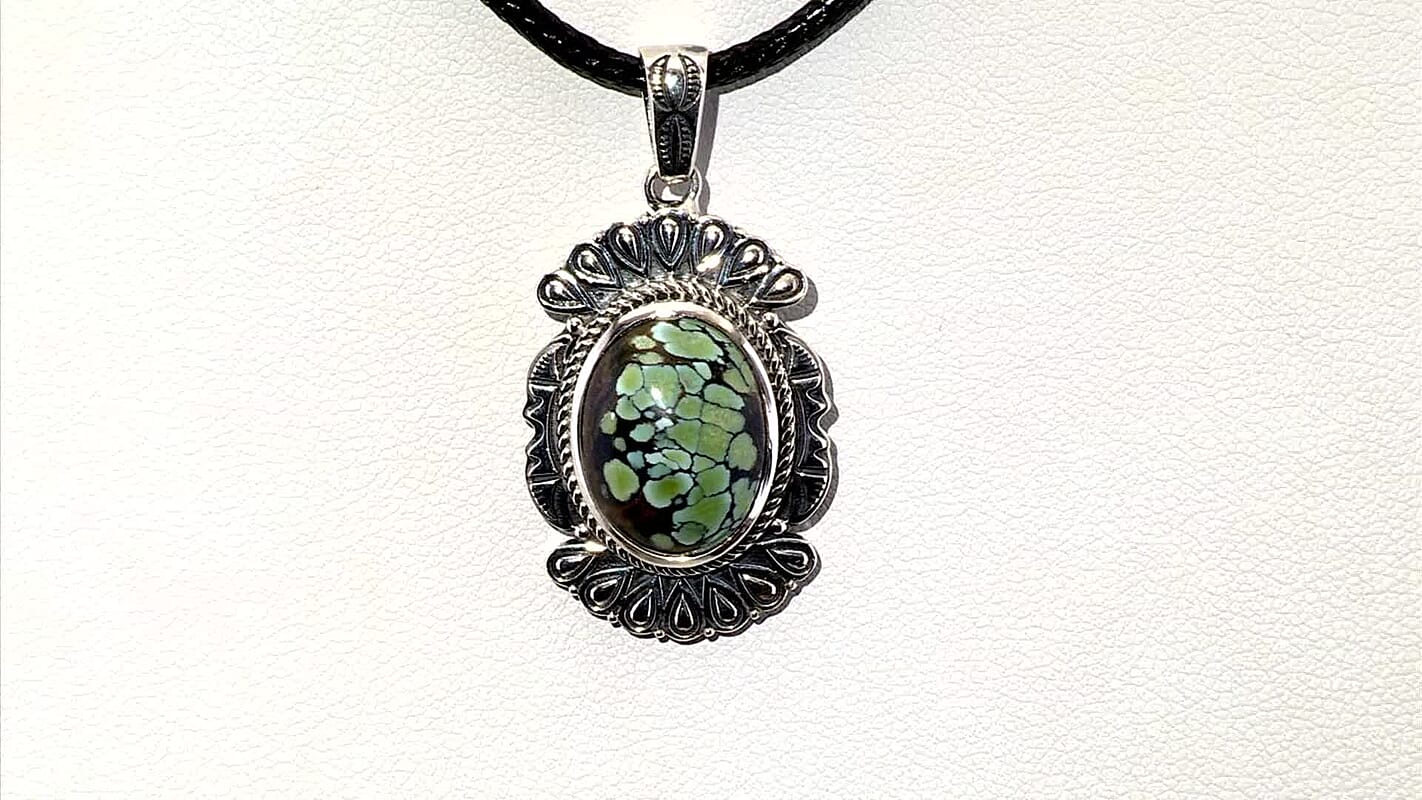 D'Joy Artisan Crafted Whispering Web Turquoise 8.60 ctw Pendant without Chain in Sterling Silver