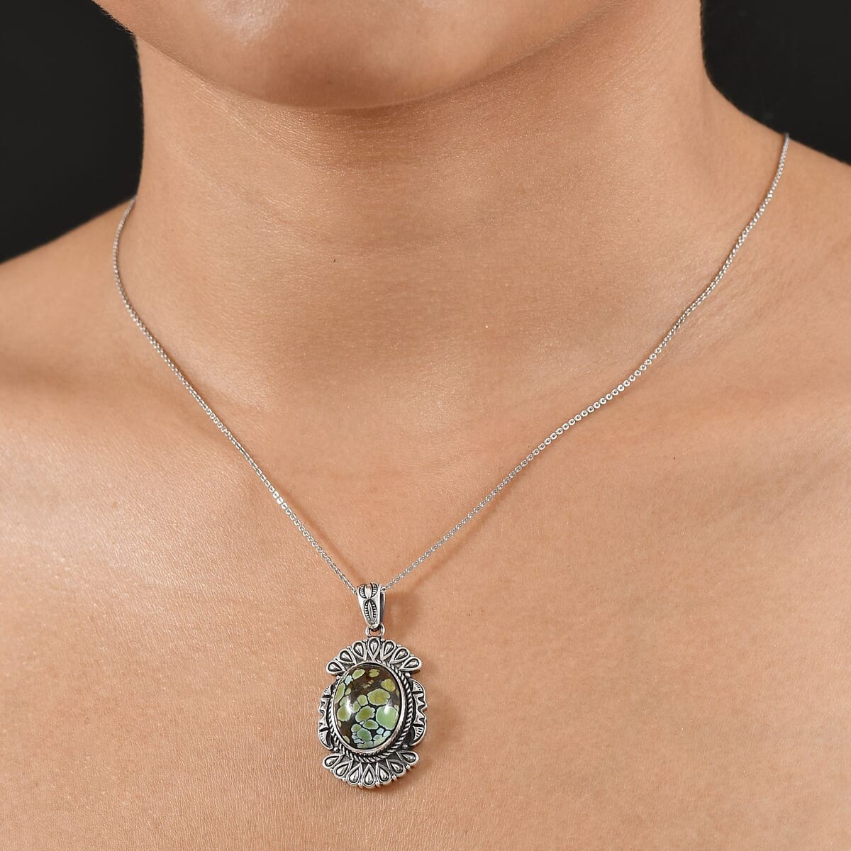D’Joy Artisan Crafted Whispering Web Turquoise 8.60 ctw Eagle Wings Pendant in Sterling Silver  image number 2