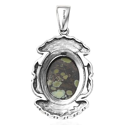 D'Joy Artisan Crafted Whispering Web Turquoise 8.60 ctw Pendant without Chain in Sterling Silver