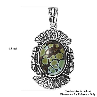 D'Joy Artisan Crafted Whispering Web Turquoise 8.60 ctw Pendant without Chain in Sterling Silver