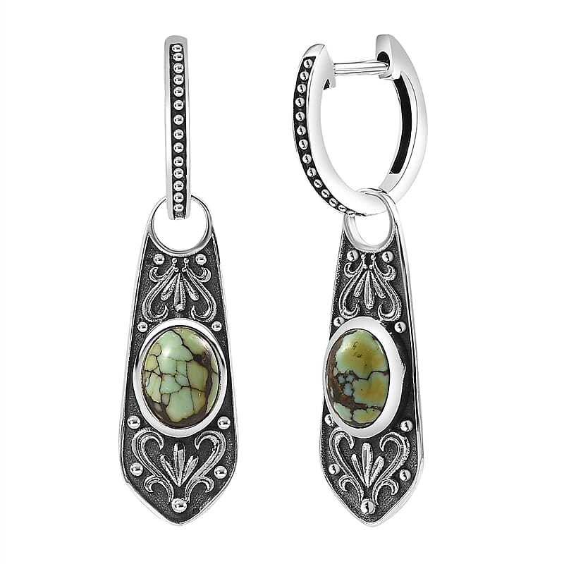 D'Joy Artisan Crafted Whispering Web Turquoise 2.60 ctw Navajo Earrings in Sterling Silver 