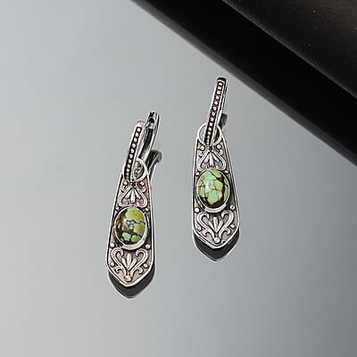 D'Joy Artisan Crafted Whispering Web Turquoise 2.60 ctw Navajo Earrings in Sterling Silver 