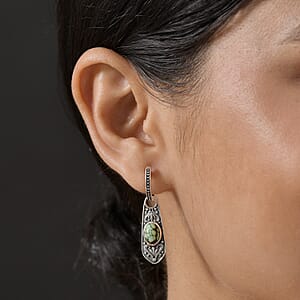 D'Joy Artisan Crafted Whispering Web Turquoise 2.60 ctw Navajo Earrings in Sterling Silver 