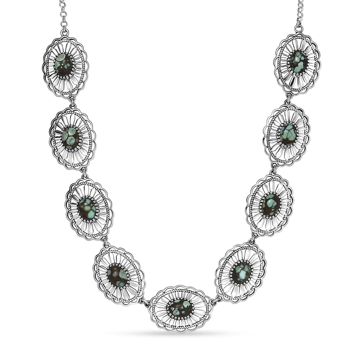 D’Joy Artisan Crafted Whispering Web Turquoise 10.75 ctw Concho Necklace 18 Inches in Sterling Silver  image number 0