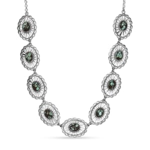 D’Joy Artisan Crafted Whispering Web Turquoise 10.75 ctw Concho Necklace 18 Inches in Sterling Silver 