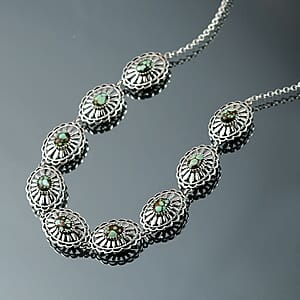 D'Joy Artisan Crafted Whispering Web Turquoise 10.75 ctw Concho Necklace 18 Inches in Sterling Silver 