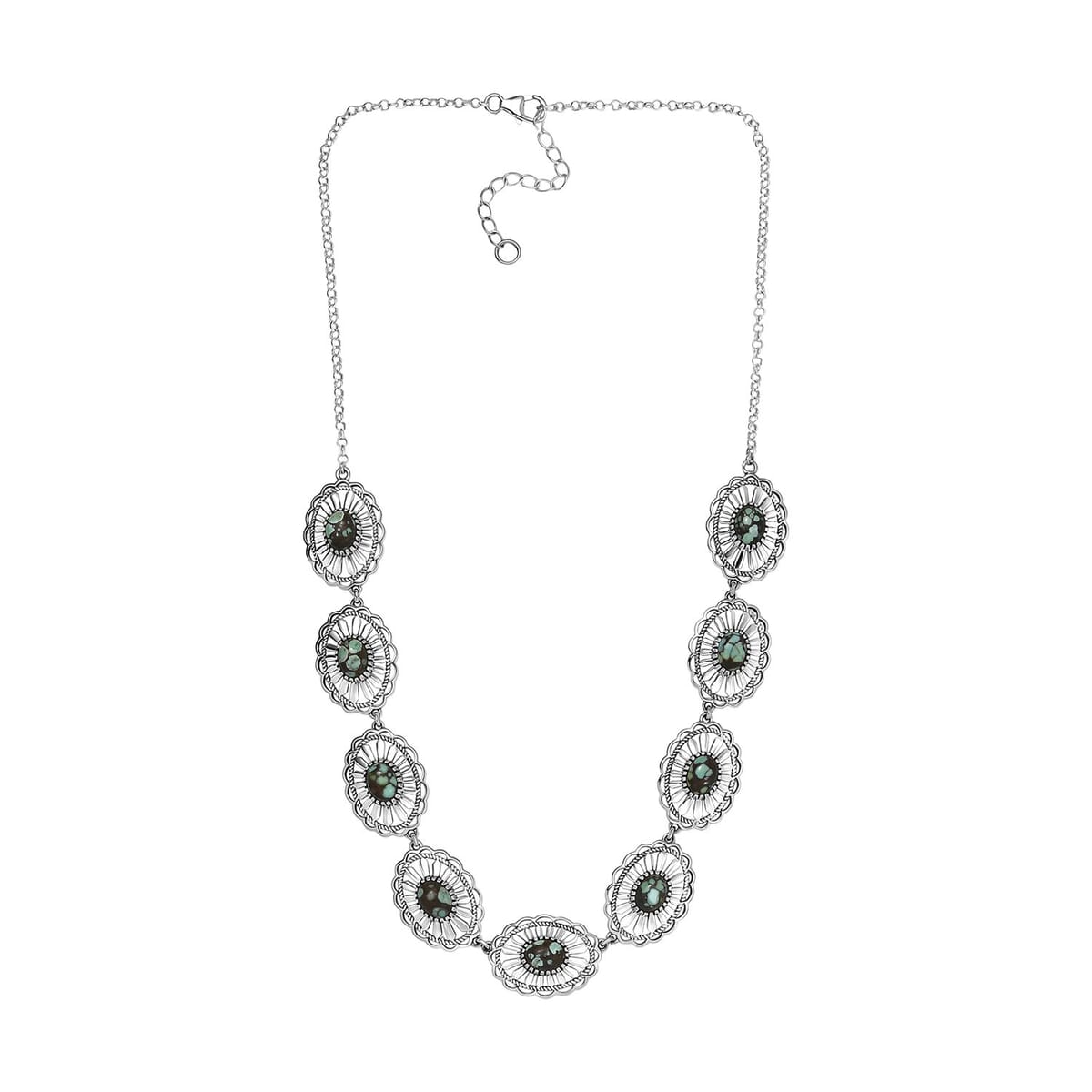D’Joy Artisan Crafted Whispering Web Turquoise 10.75 ctw Concho Necklace 18 Inches in Sterling Silver  image number 3