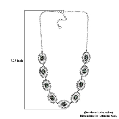 D'Joy Artisan Crafted Whispering Web Turquoise 10.75 ctw Concho Necklace 18 Inches in Sterling Silver