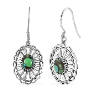D'Joy Artisan Crafted Whispering Web Turquoise 2.50 ctw Concho Earrings in Sterling Silver