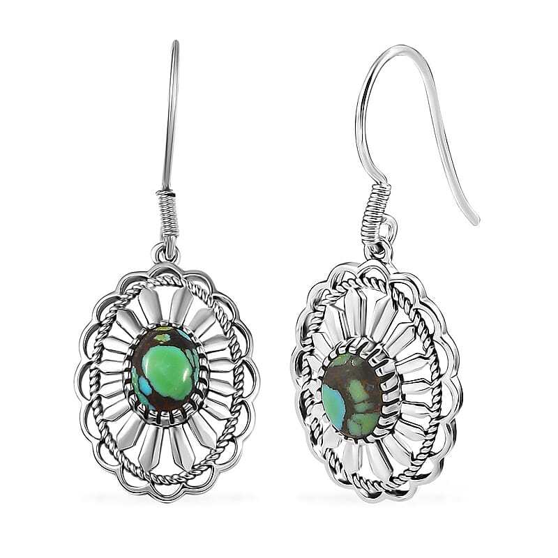 D'Joy Artisan Crafted Whispering Web Turquoise 2.50 ctw Concho Earrings in Sterling Silver