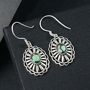 D'Joy Artisan Crafted Whispering Web Turquoise 2.50 ctw Concho Earrings in Sterling Silver