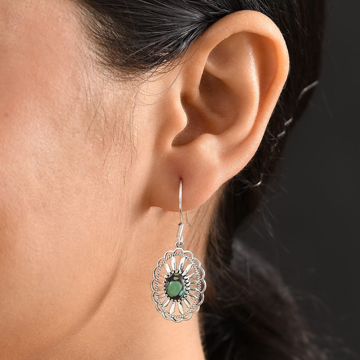 D'Joy Artisan Crafted Whispering Web Turquoise 2.50 ctw Concho Earrings in Sterling Silver image number 2