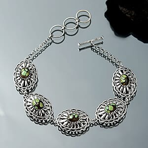 D'Joy Artisan Crafted Whispering Web Turquoise 6.10 ctw Concho Bracelet in Sterling Silver (6.50-8.0In)