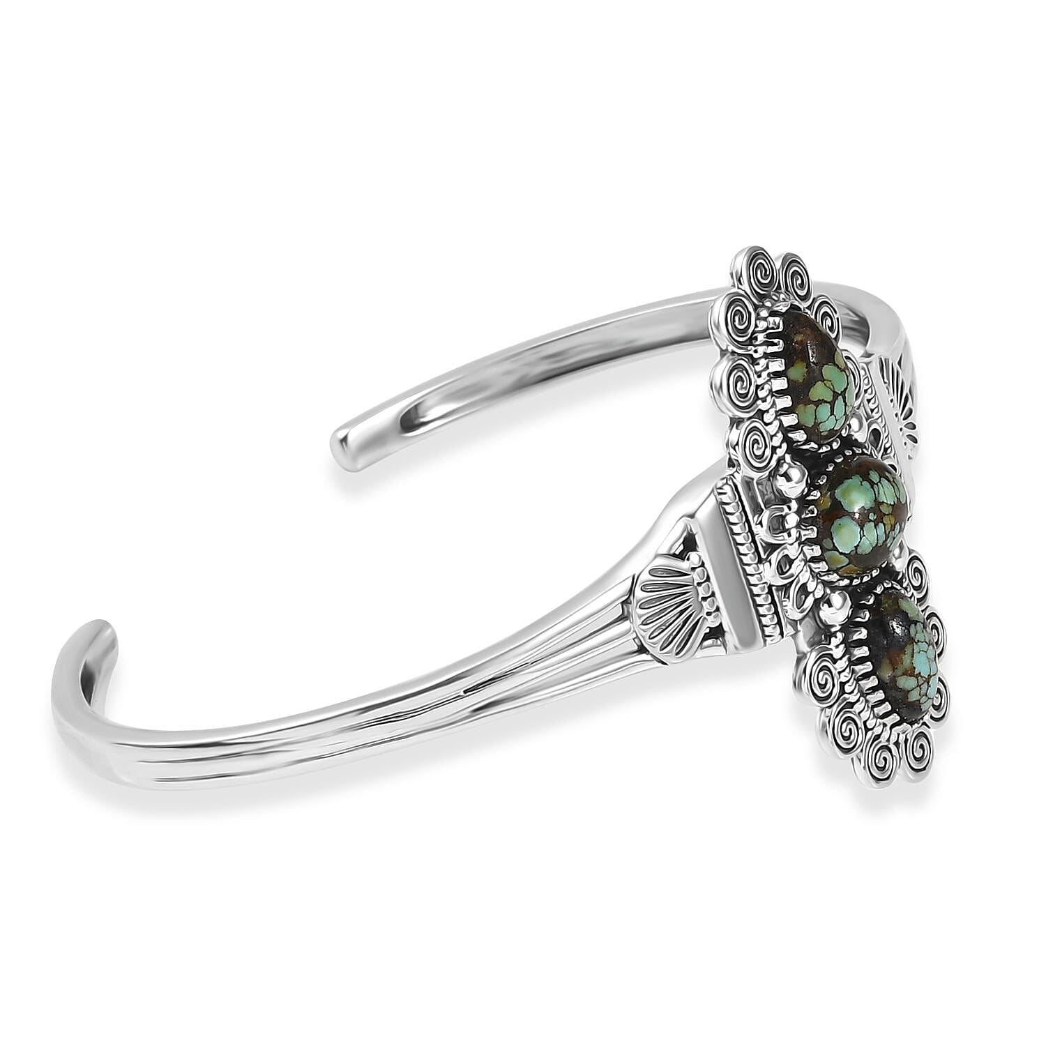D'Joy Artisan Crafted Whispering Web Turquoise 6.50 ctw Cuff Bracelet in Sterling Silver (7.25 In)