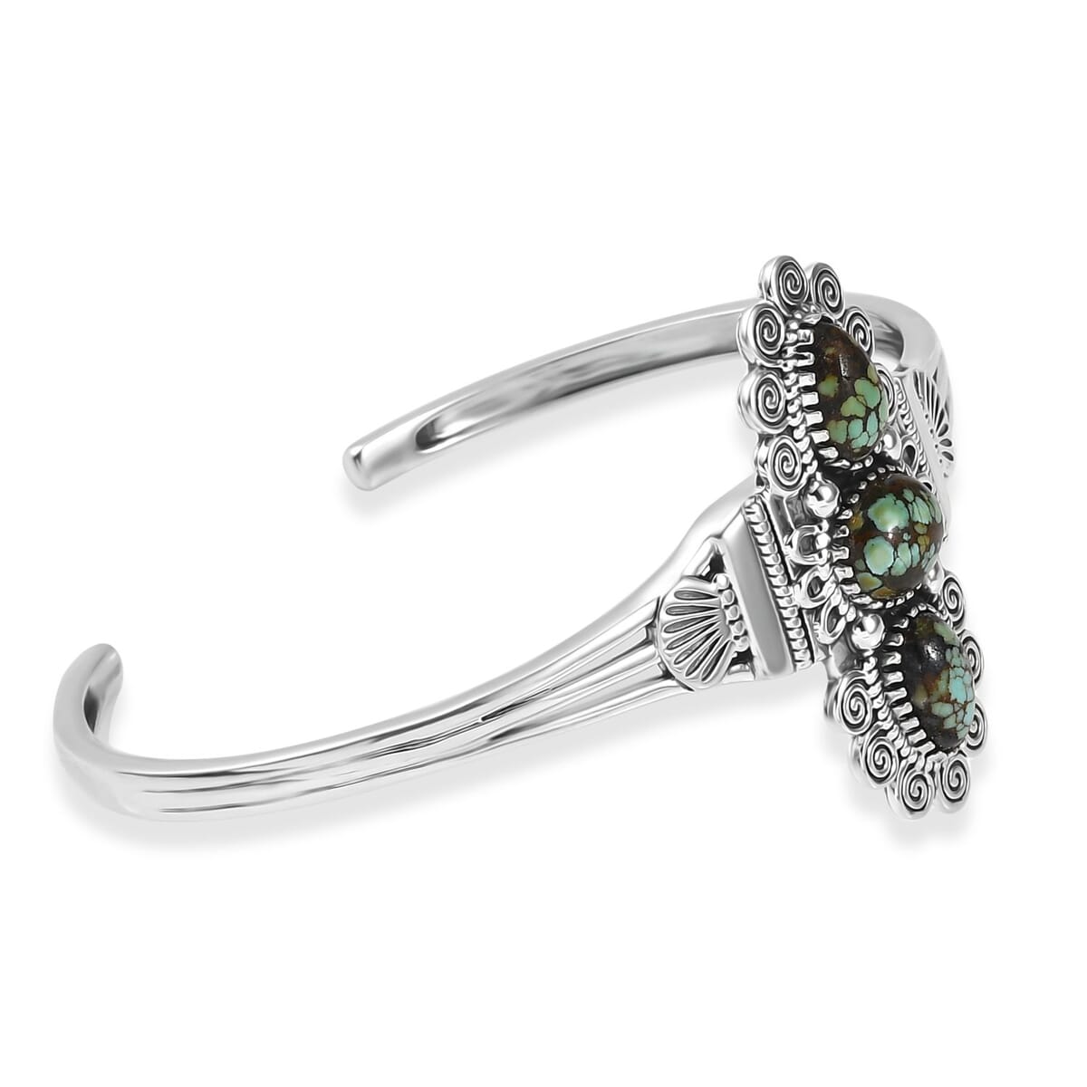 D’Joy Artisan Crafted Whispering Web Turquoise 6.50 ctw Cuff Bracelet in Sterling Silver (7.25 In)  image number 3